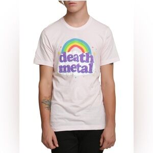 HOT TOPIC Pink Graphic Tee with Rainbow Death Metal IRONY 2XL